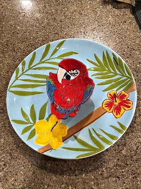 Floral Serveware Plate with parrot dip bowl